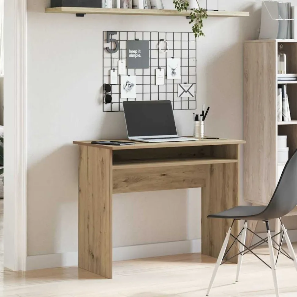 vidaXL Bureau 90x50x74 cm bewerkt hout artisanaal eikenkleur
