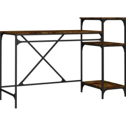 vidaXL Bureau 135x50x90 cm bewerkt hout en ijzer gerookt eikenkleurig