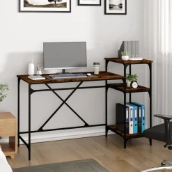 vidaXL Bureau 135x50x90 cm bewerkt hout en ijzer gerookt eikenkleurig