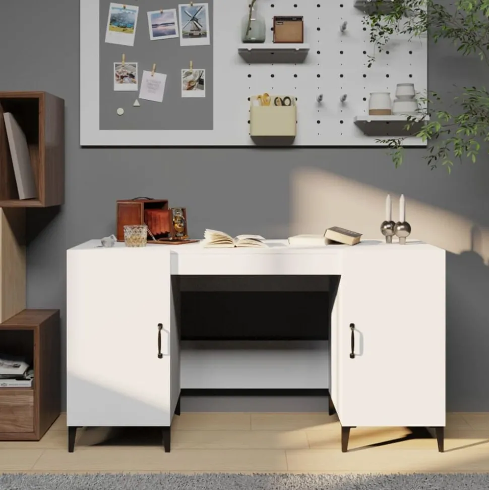 vidaXL Bureau 140x50x75 cm bewerkt hout wit