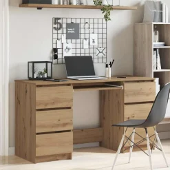 vidaXL Bureau 140x50x77 cm bewerkt hout artisanaal eikenkleur