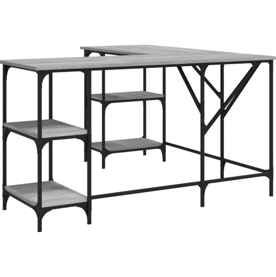 vidaXL Bureau 139x139x75 cm bewerkt hout grijs sonoma eikenkleurig