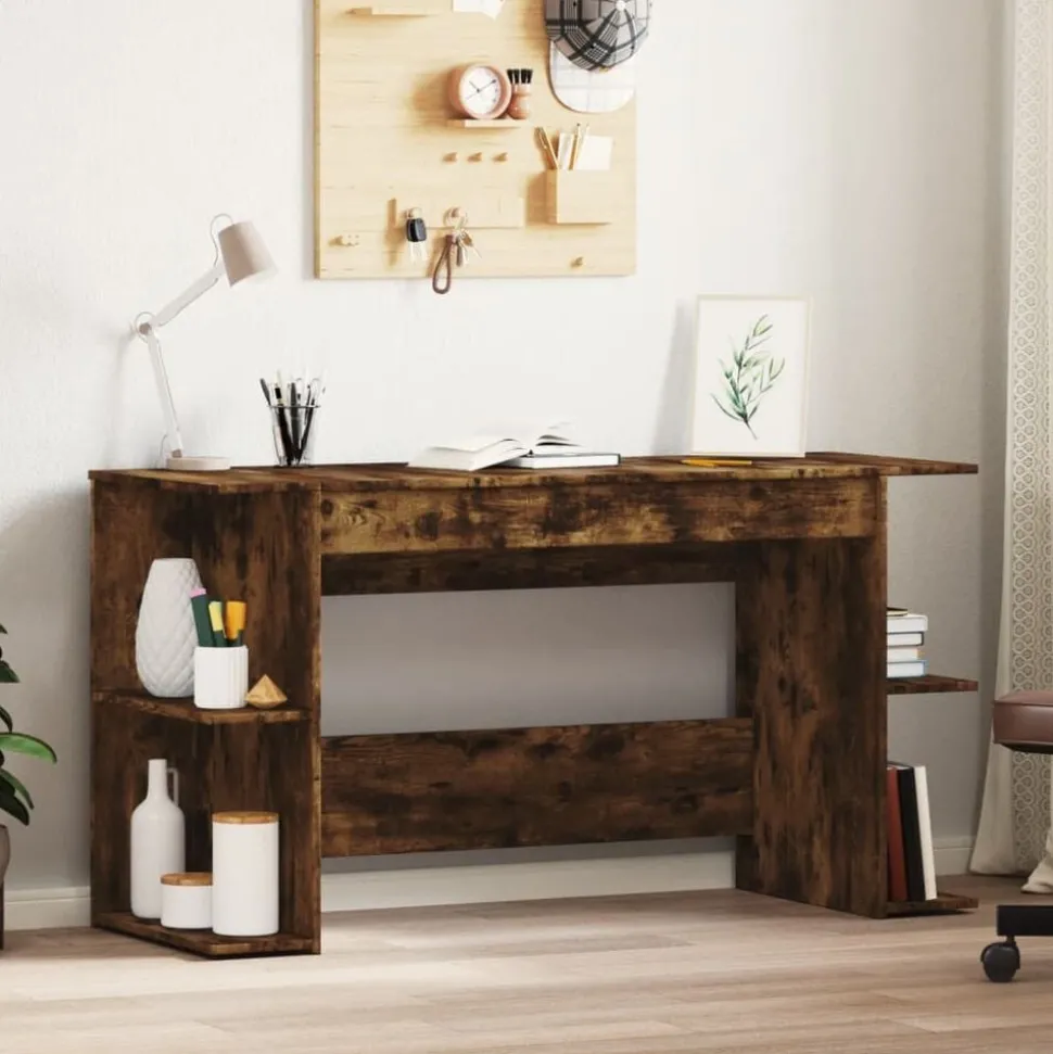vidaXL Bureau 140x50x75 cm bewerkt hout gerookt eikenkleurig