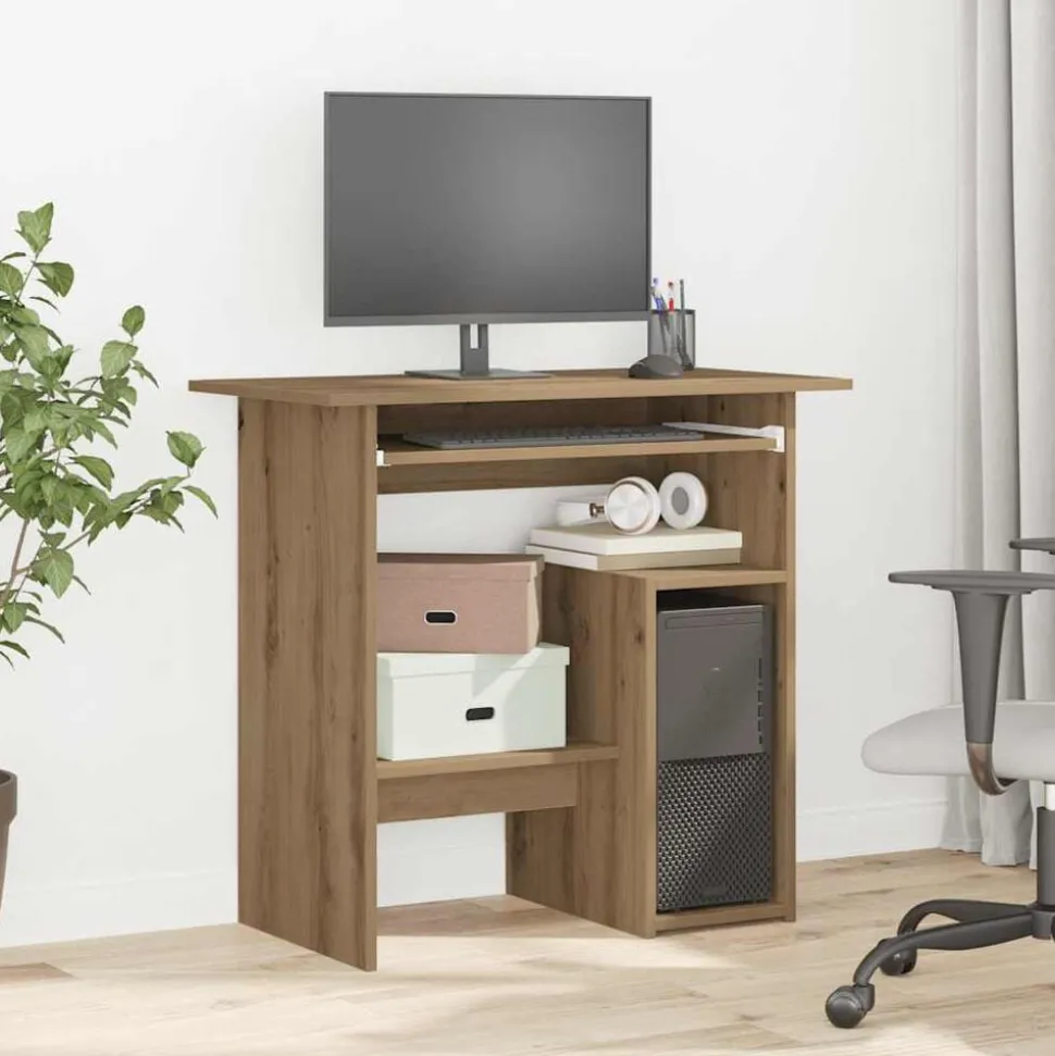 vidaXL Bureau 80x45x74 cm bewerkt hout artisanaal eikenkleur
