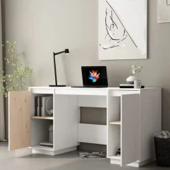 vidaXL Bureau 140x50x75 cm massief grenenhout wit