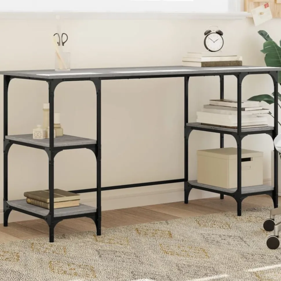vidaXL Bureau 140x50x75 cm metaal en bewerkt hout grijs sonoma eiken