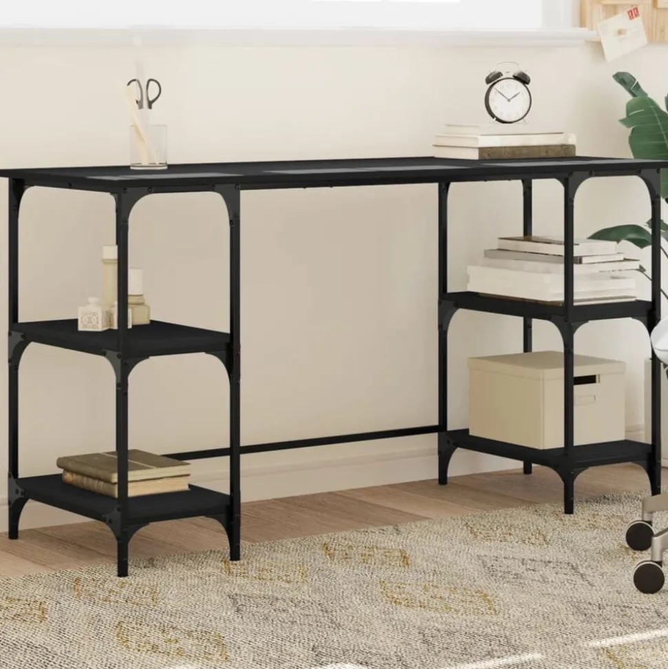 vidaXL Bureau 140x50x75 cm metaal en bewerkt hout zwart