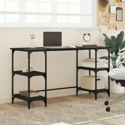 vidaXL Bureau 140x50x75 cm metaal en bewerkt hout zwart