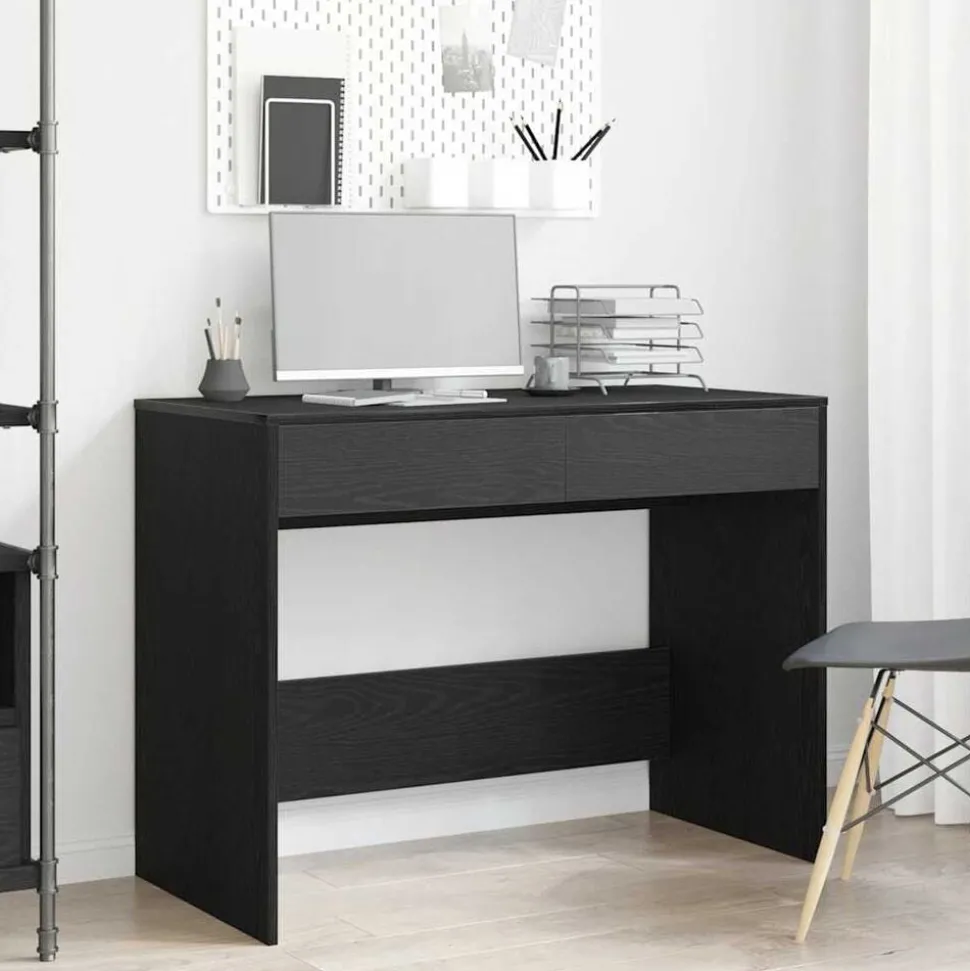vidaXL Bureau 101x50x76,5 cm spaanplaat zwart eikenkleurig