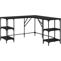 vidaXL Bureau Zwart Eiken 139 x 139 x 75 cm Bewerkt hout