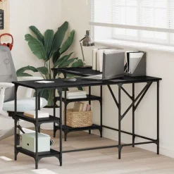 vidaXL Bureau Zwart Eiken 139 x 139 x 75 cm Bewerkt hout