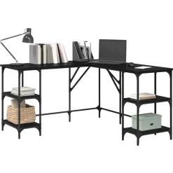vidaXL Bureau Zwart Eiken 139 x 139 x 75 cm Bewerkt hout