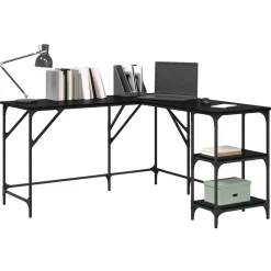 vidaXL Bureau Zwart Eiken 139 x 139 x 75 cm Bewerkt hout