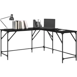 vidaXL Bureau Zwart Eiken 149 x 149 x 75 cm Bewerkt hout