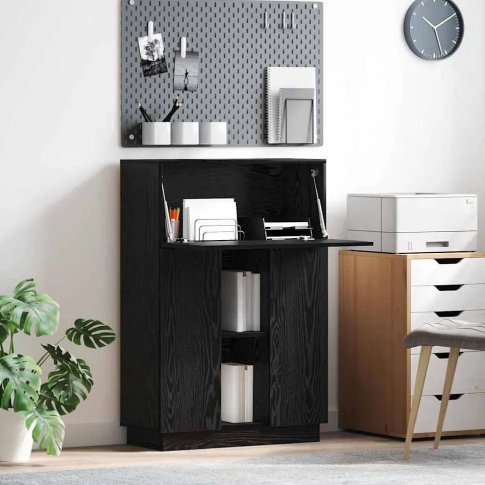 vidaXL Bureau Zwart Eiken 71,5 x 31,5 x 106,5 cm Bewerkt hout