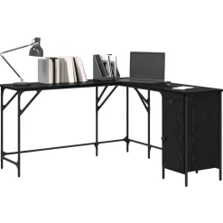 vidaXL Bureau Zwart Eiken 141 x 141 x 75 cm Bewerkt hout