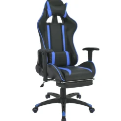 vidaXL Bureau-/gamestoel verstelbaar met voetensteun blauw