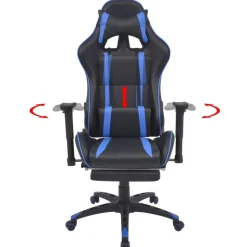 vidaXL Bureau-/gamestoel verstelbaar met voetensteun blauw