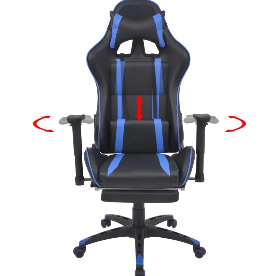 vidaXL Bureau-/gamestoel verstelbaar met voetensteun blauw
