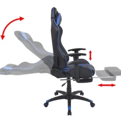 vidaXL Bureau-/gamestoel verstelbaar met voetensteun blauw