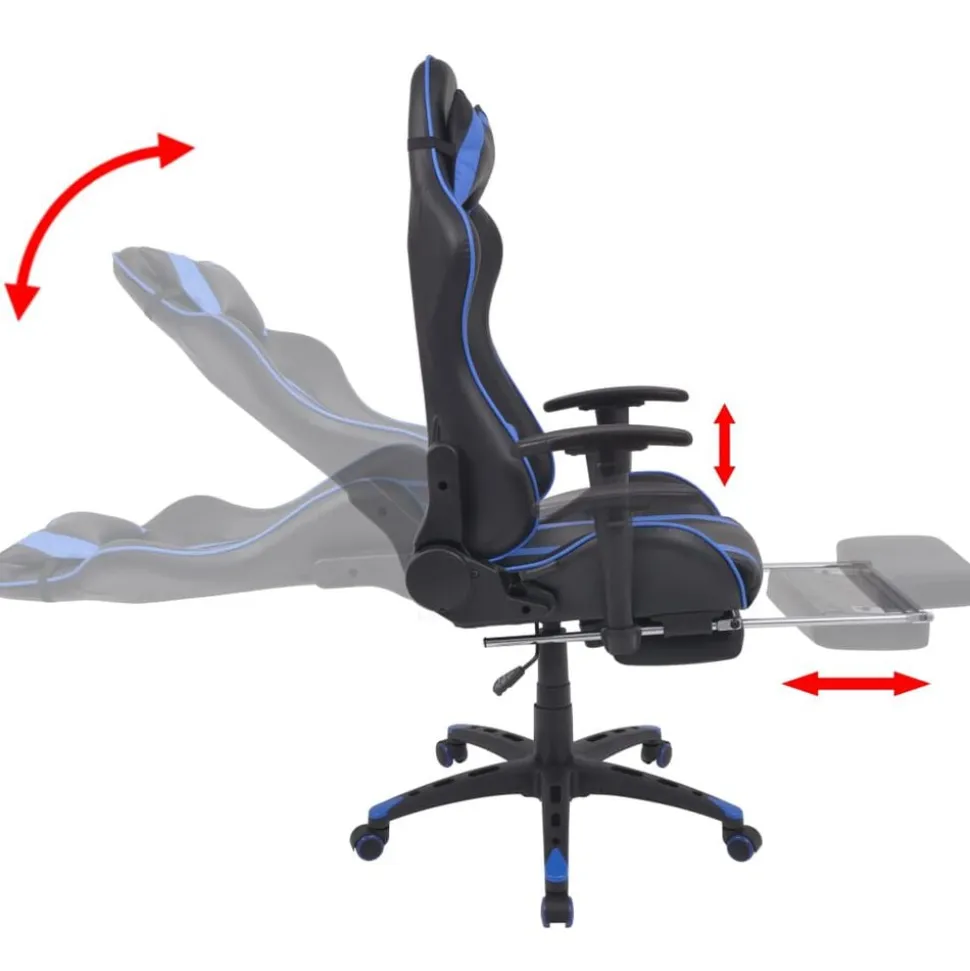vidaXL Bureau-/gamestoel verstelbaar met voetensteun blauw