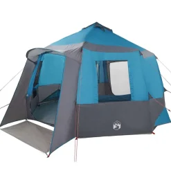 vidaXL Cabin Tent 12-Person met dak Blauw en Grijs 405 x 405 x 273 cm