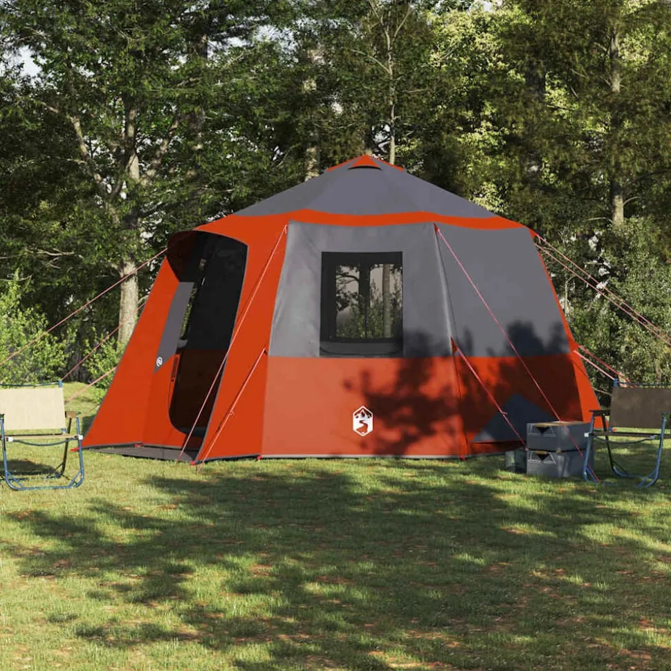 vidaXL Cabin Tent 12-Person met dak Grijs en Oranje 405 x 405 x 273 cm