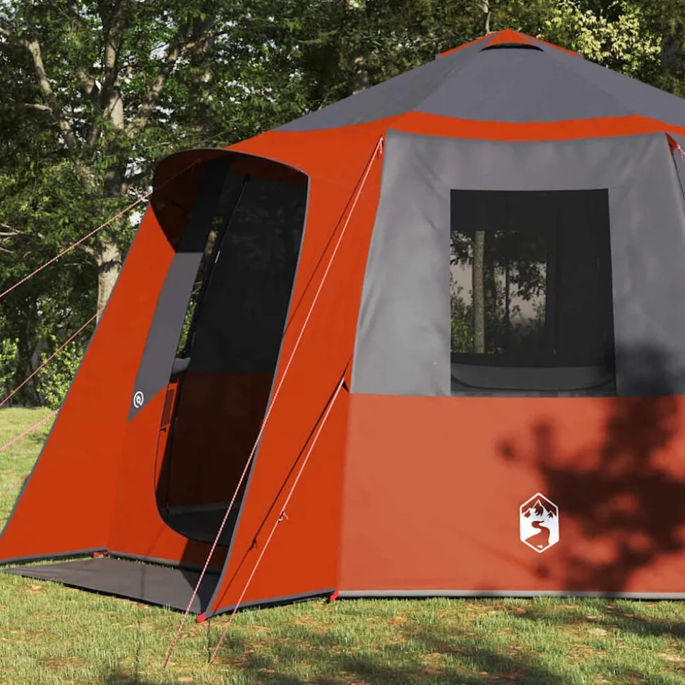 vidaXL Cabin Tent 12-Person met dak Grijs en Oranje 405 x 405 x 273 cm