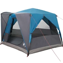 vidaXL Cabine Tent 5-Persoon met dak Blauw en Grijs 333 x 317 x 194 cm