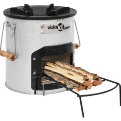 vidaXL Camping houtkachel 45x25x26 cm staal zilverkleurig