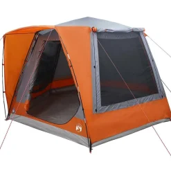 vidaXL Camping Tent Grijs en oranje 420 x 420 x 227 cm Polyester
