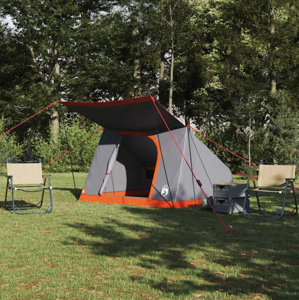 vidaXL Camping Tent met dak Grijs en Oranje 282 x 225 x 154 cm taft