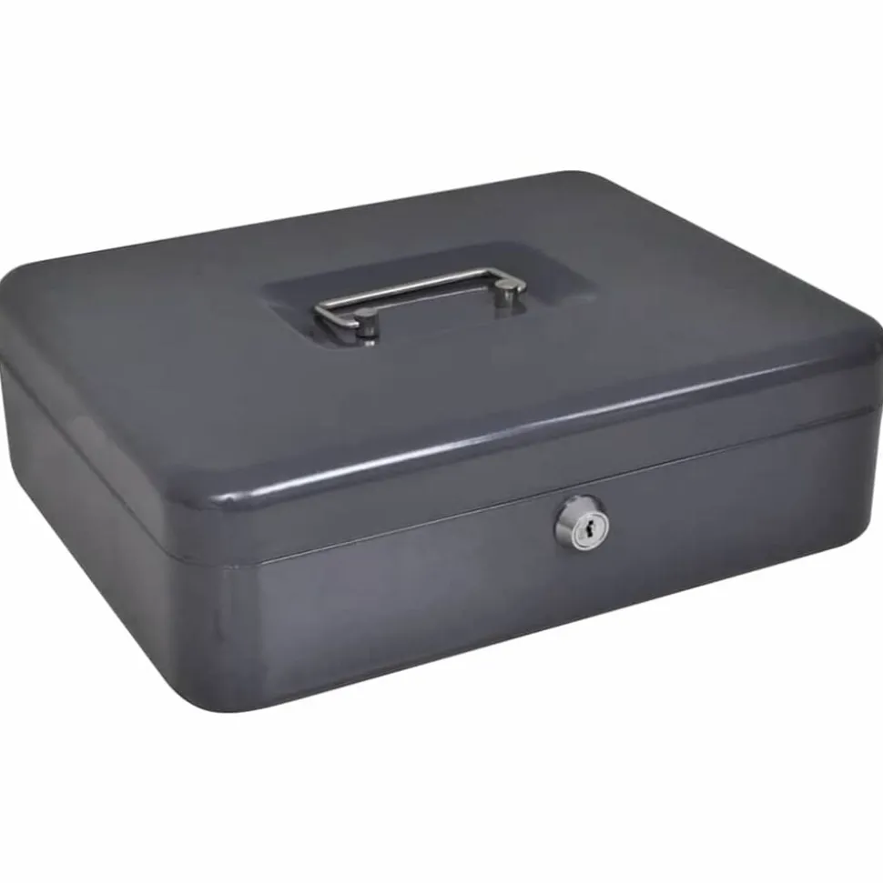 vidaXL Cash Box met slot Donkergrijs 30 x 24 x 9 cm Staal