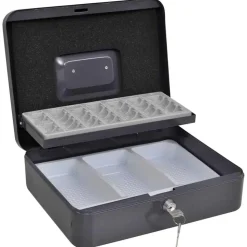 vidaXL Cash Box met slot Donkergrijs 30 x 24 x 9 cm Staal