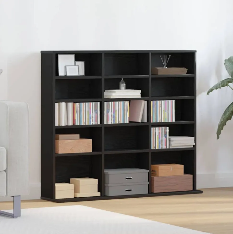 vidaXL CD-kast 100x23x89,5 cm bewerkt hout zwart eikenkleurig