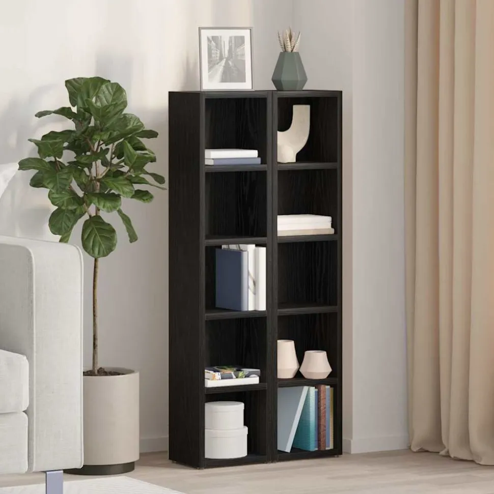 vidaXL CD-kasten 2 st 21x16x93,5 cm spaanplaat zwart eikenkleurig