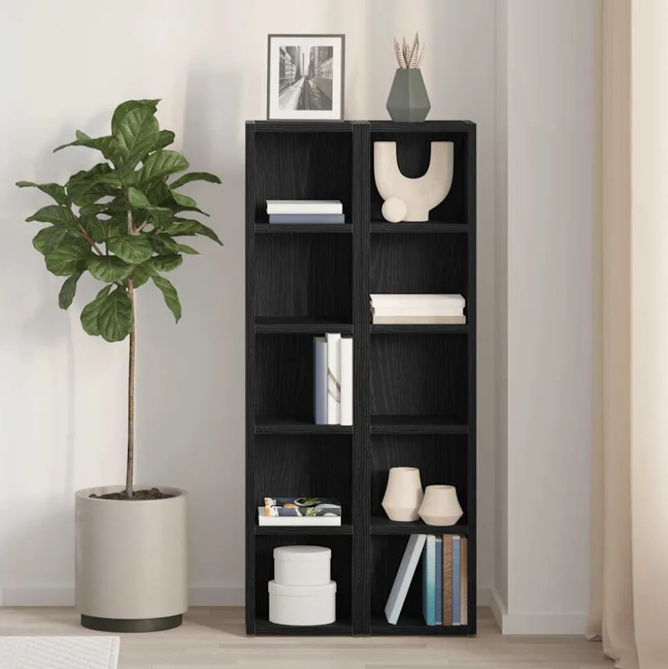 vidaXL CD-kasten 2 st 21x16x93,5 cm spaanplaat zwart eikenkleurig