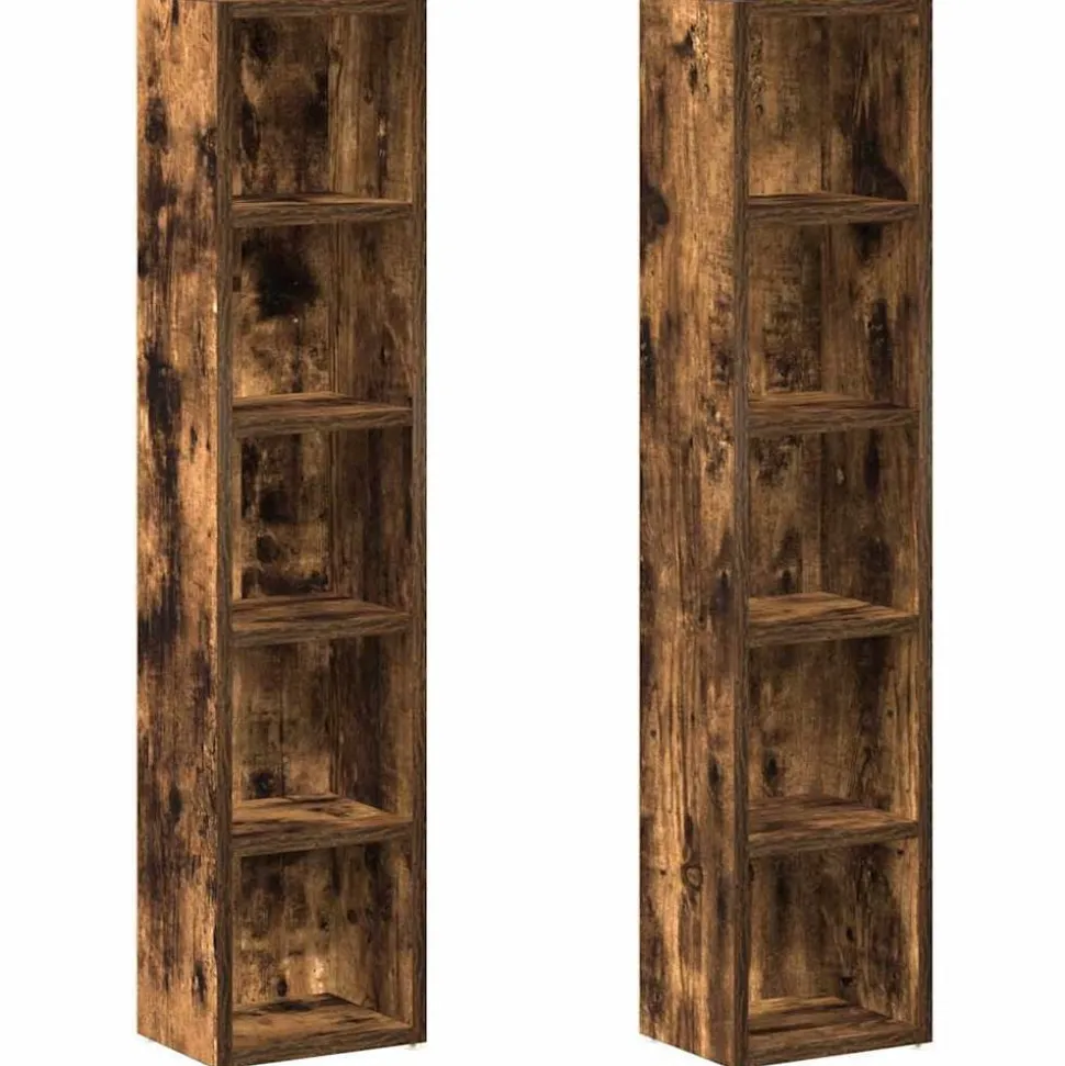 vidaXL CD-kasten 2 st 21x16x93,5 cm bewerkt hout gerookt eikenkleurig