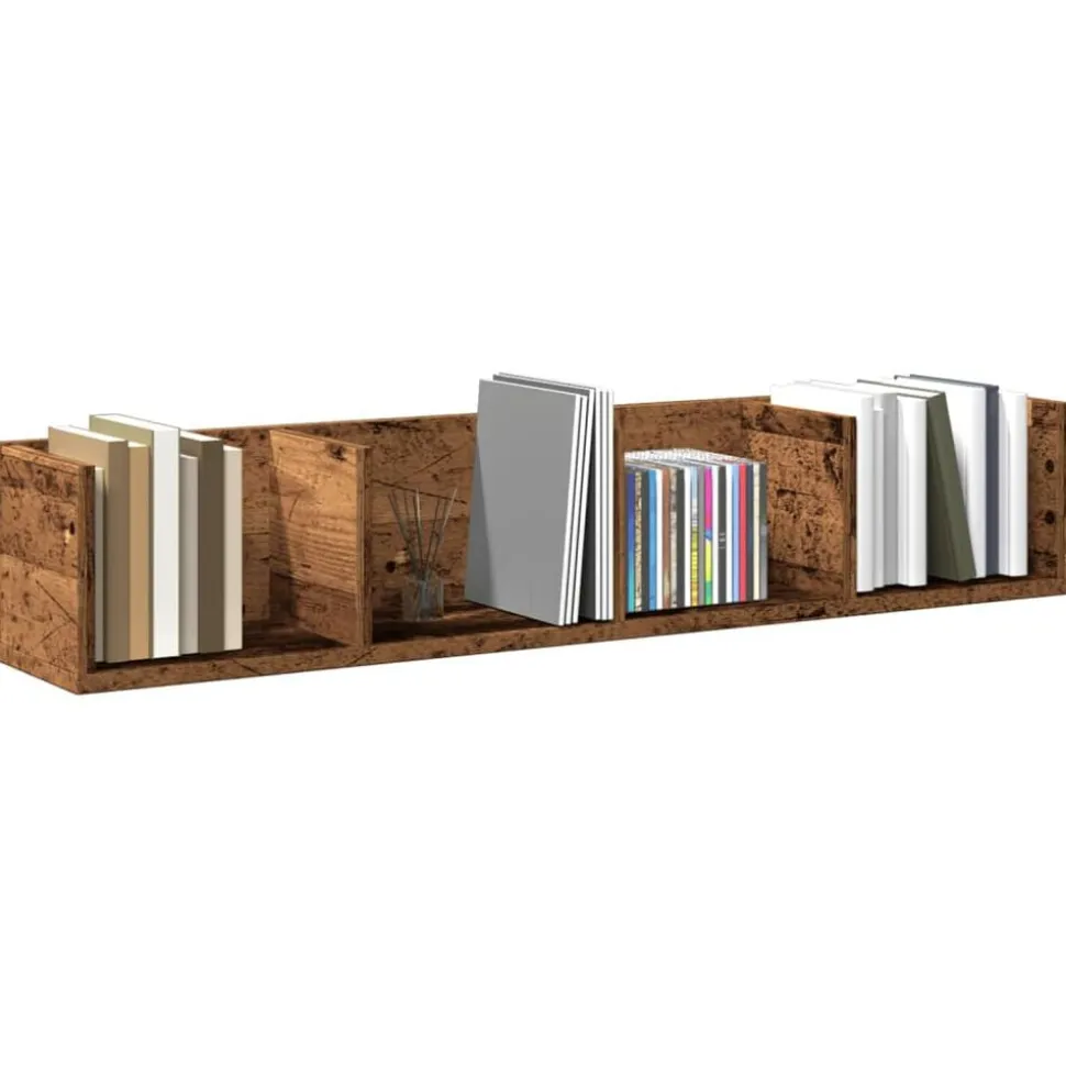 vidaXL Cd-wandschap 100x18x18 cm bewerkt hout oud houtkleurig