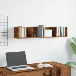 vidaXL Cd-wandschap 100x18x18 cm bewerkt hout oud houtkleurig