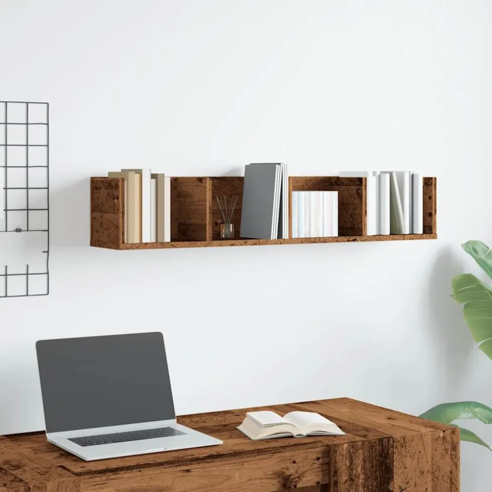 vidaXL Cd-wandschap 100x18x18 cm bewerkt hout oud houtkleurig