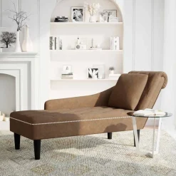 vidaXL Chaise longue met kussen en rechterarmleuning kunstleer bruin