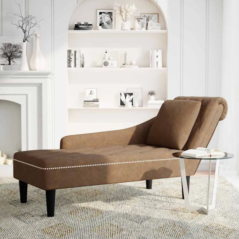 vidaXL Chaise longue met kussen en rechterarmleuning kunstleer bruin