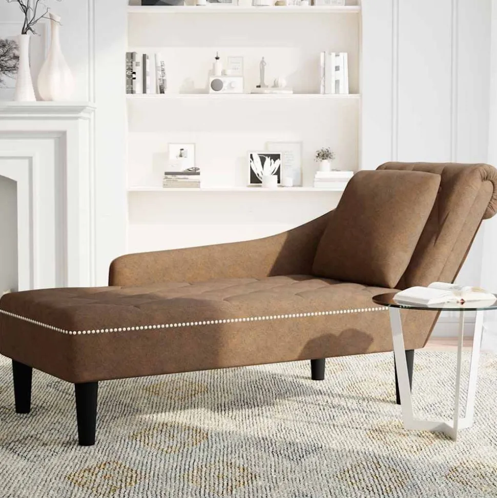 vidaXL Chaise longue met kussen en rechterarmleuning kunstleer bruin