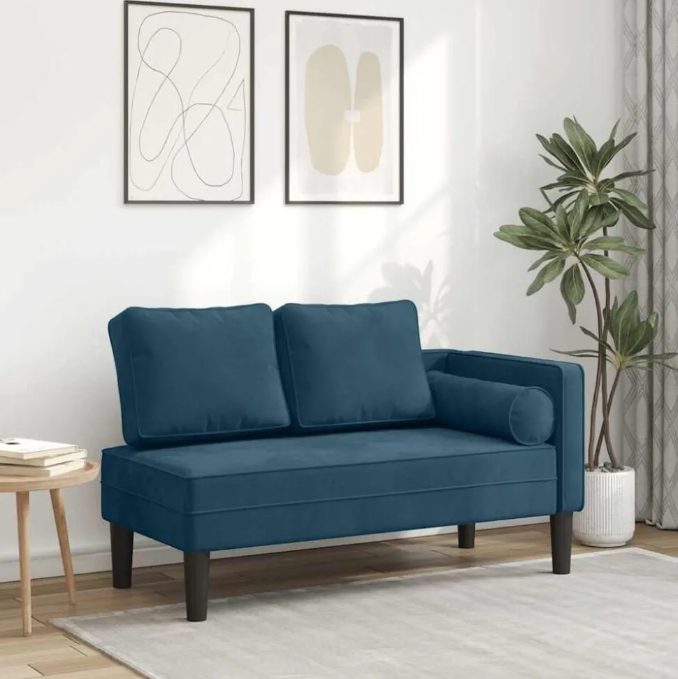 vidaXL Chaise longue met kussens fluweel blauw