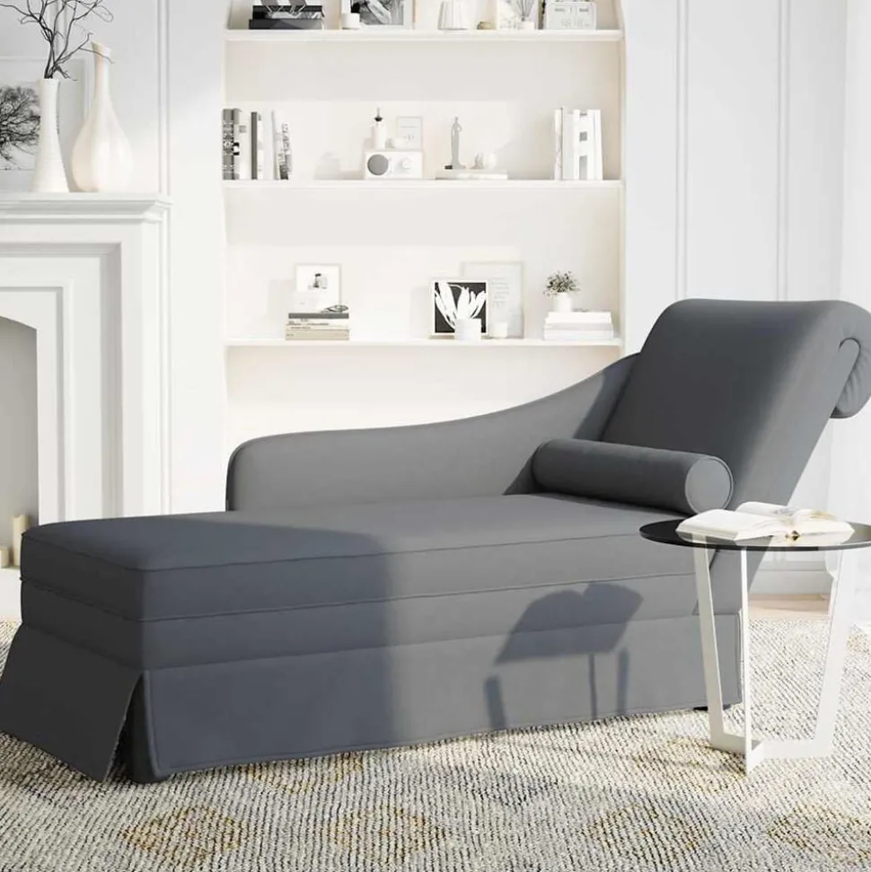 vidaXL Chaise longue met bolster&rechterarmleuning fluweel donkergrijs