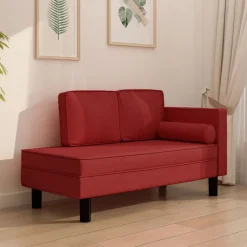 vidaXL Chaise longue met kussens en bolster kunstleer wijnrood