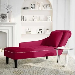 vidaXL Chaise longue met kussen en rechterarmleuning fluweel wijnrood
