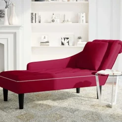 vidaXL Chaise longue met kussen en rechterarmleuning fluweel wijnrood