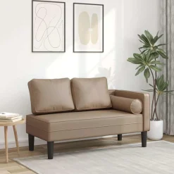 vidaXL Chaise longue met kussens kunstleer cappuccino